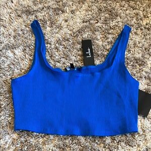 Blue Ribbed Crop Top